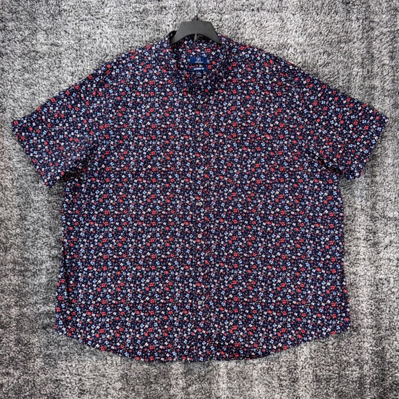 George 4XL Mens Floral Button Down Short Sleeve Shirt Classic Fit Navy Blue - Picture 1 of 7